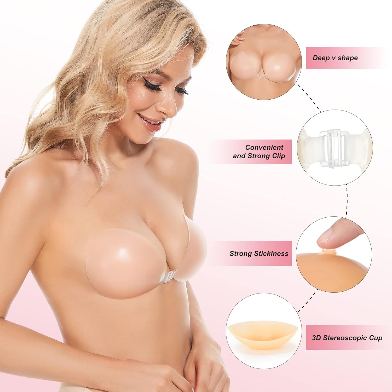 Push Up Bra Silicone - Soutien-gorge adhésif push-up invisible en silicone