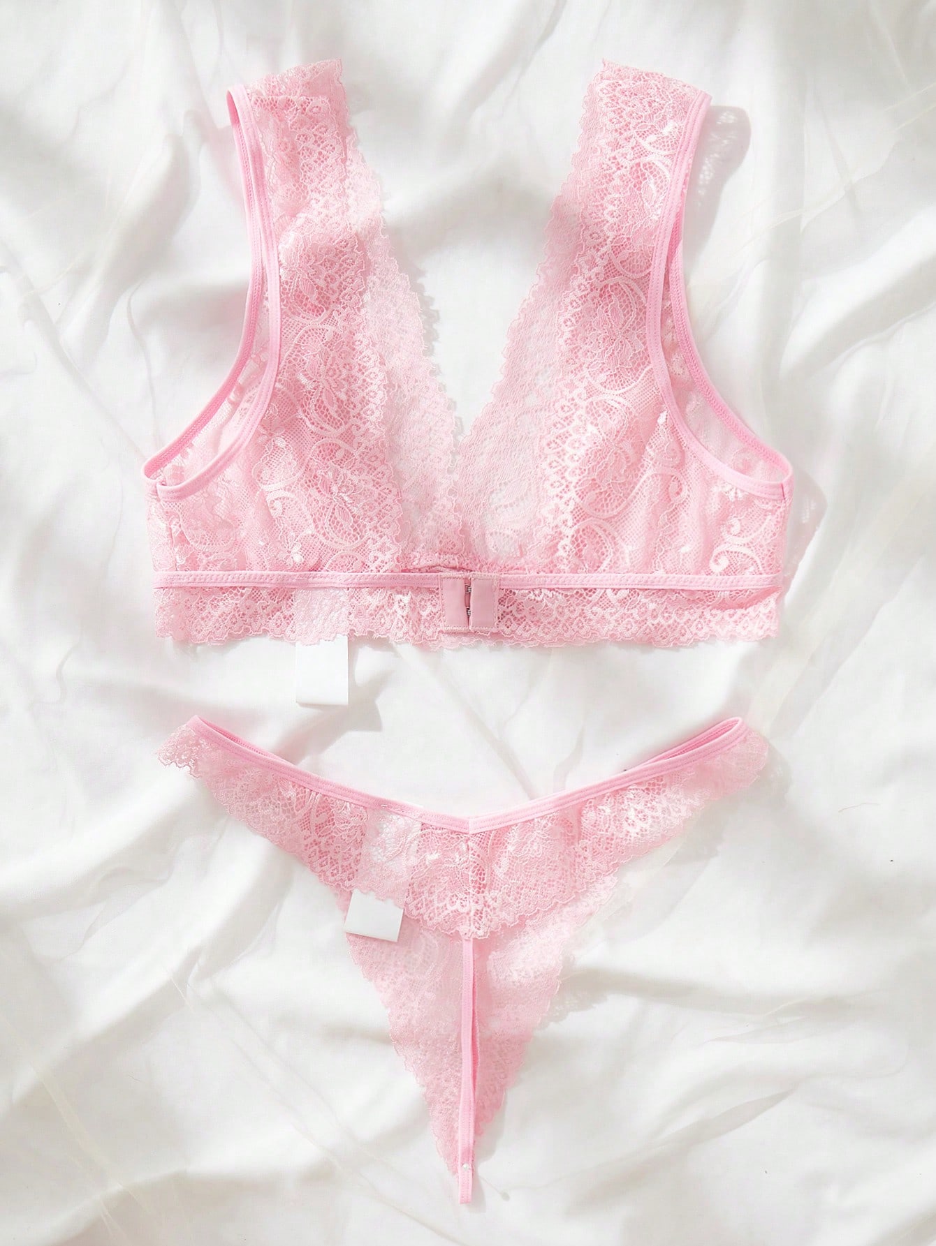 Lace Bralette Set - Ensemble de lingerie en dentelle rose,